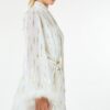Metallic Print Short Dress with Boa Cuffs – Off White