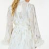 Metallic Print Short Dress with Boa Cuffs – Off White