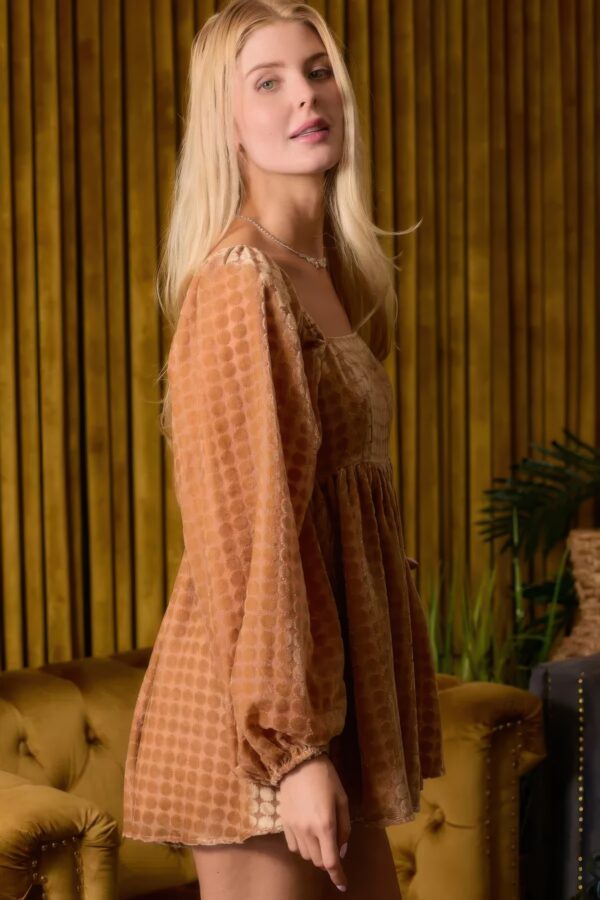 Velvet Square Neck Long Sleeve Romper – Camel