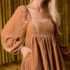 Velvet Square Neck Long Sleeve Romper – Camel