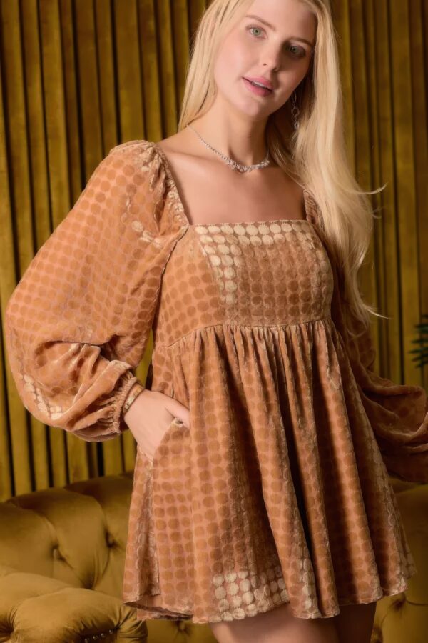 Velvet Square Neck Long Sleeve Romper – Camel