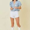 Denim Embroidered Crop Top with Front Tie – Denim/White