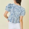 Denim Embroidered Crop Top with Front Tie – Denim/White