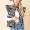 Floral Velvet-Embroidered Denim Puffer Vest – Black/White