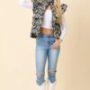 Floral Velvet-Embroidered Denim Puffer Vest – Black/White