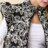 Floral Velvet-Embroidered Denim Puffer Vest – Black/White
