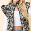Floral Velvet-Embroidered Denim Puffer Vest – Black/White