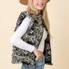 Floral Velvet-Embroidered Denim Puffer Vest – Black/White