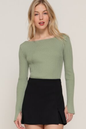 Boat Neck Long Sleeve Sweater – Sage