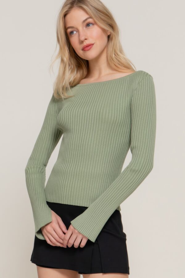 Boat Neck Long Sleeve Sweater – Sage