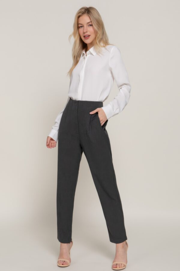 High Waist Pintuck Long Pants – Heather Charcoal