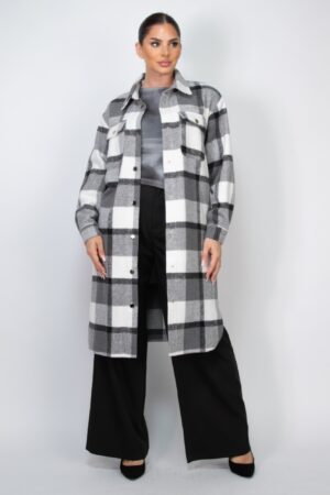 Plaid Buttoned Shacket Coat – Collared Black