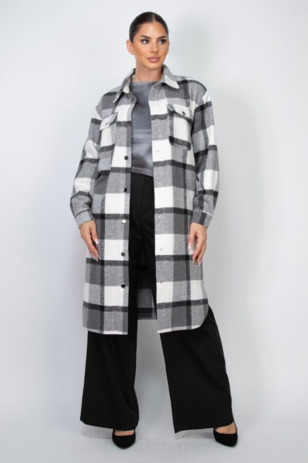 Plaid Buttoned Shacket Coat – Collared Black