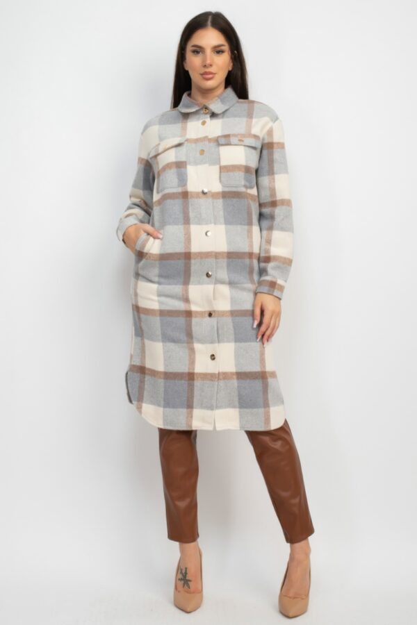 Plaid Buttoned Shacket Coat – Cream & Grey Plaid