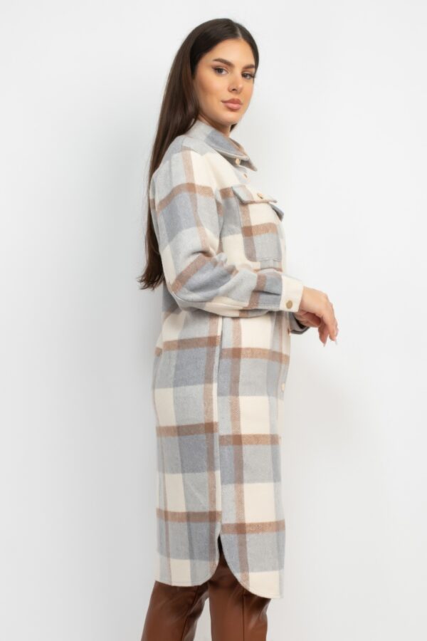 Plaid Buttoned Shacket Coat – Cream & Grey Plaid