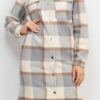 Plaid Buttoned Shacket Coat – Cream & Grey Plaid