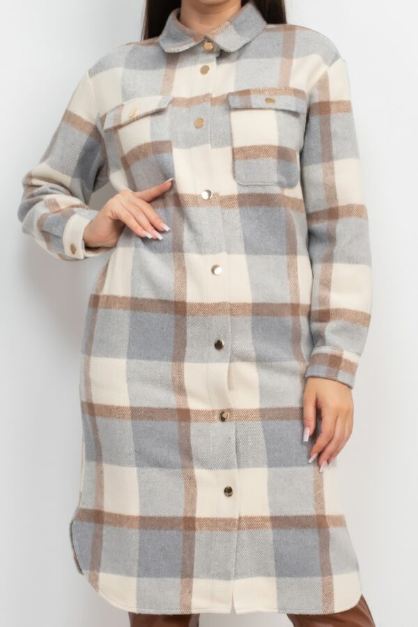 Plaid Buttoned Shacket Coat – Cream & Grey Plaid