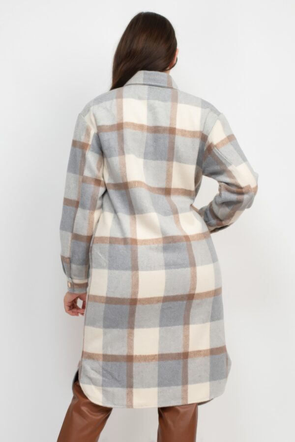 Plaid Buttoned Shacket Coat – Cream & Grey Plaid