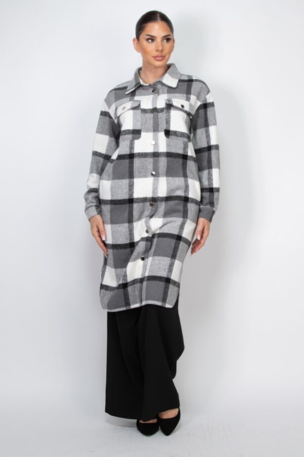 Plaid Buttoned Shacket Coat – Collared Black