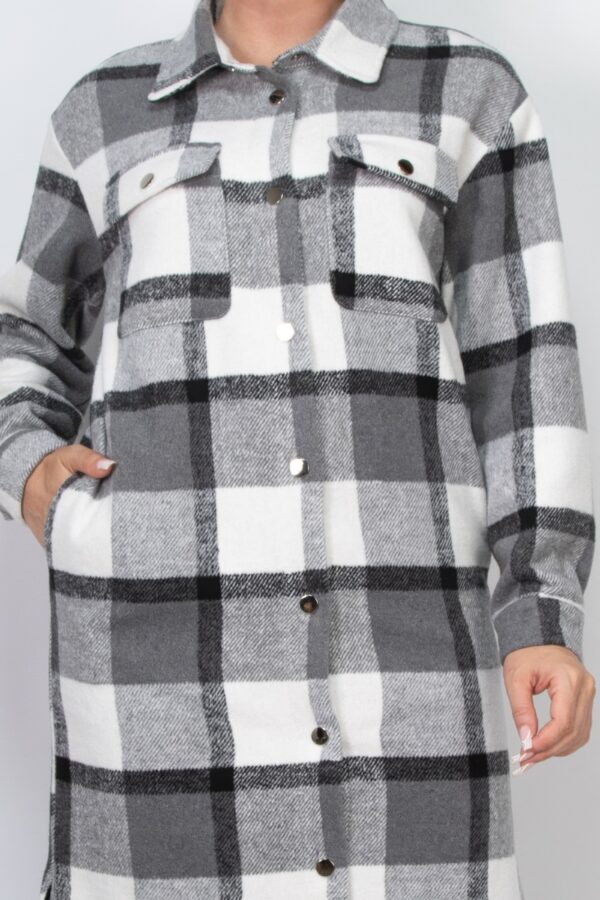 Plaid Buttoned Shacket Coat – Collared Black