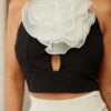 Floral Tie-Back Crop Top – Black/White