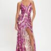 Art Deco Sequin Spaghetti-Strap Maxi Dress – Fuchsia
