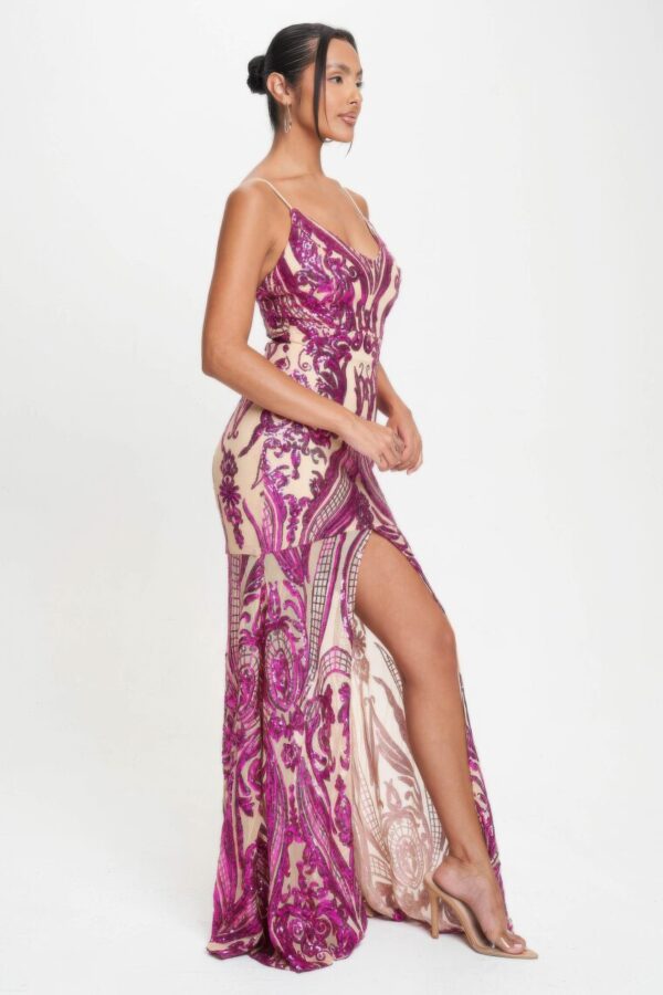 Art Deco Sequin Spaghetti-Strap Maxi Dress – Fuchsia