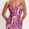 Art Deco Sequin Spaghetti-Strap Maxi Dress – Fuchsia
