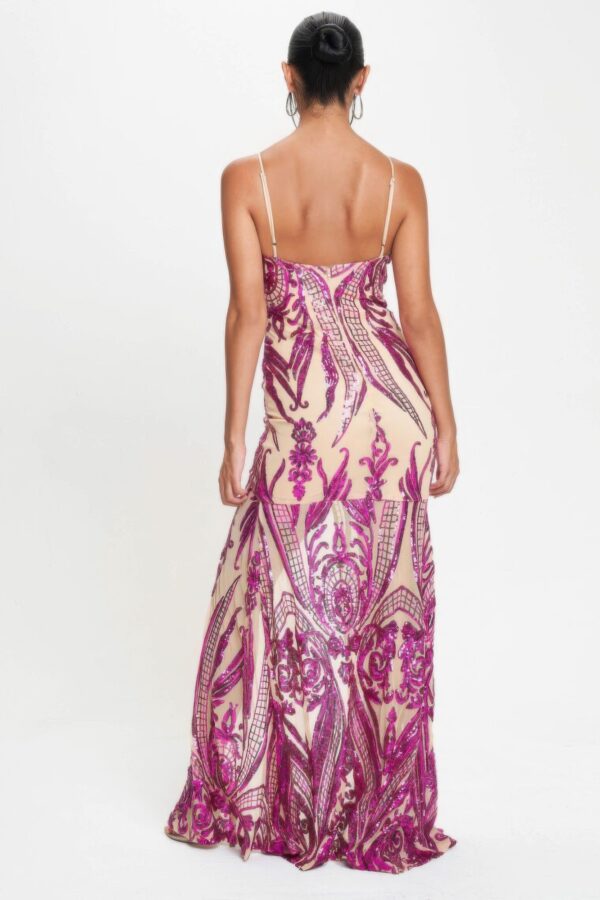 Art Deco Sequin Spaghetti-Strap Maxi Dress – Fuchsia