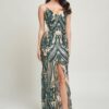 Art Deco Sequin Maxi Dress with Spaghetti Straps – Hunter