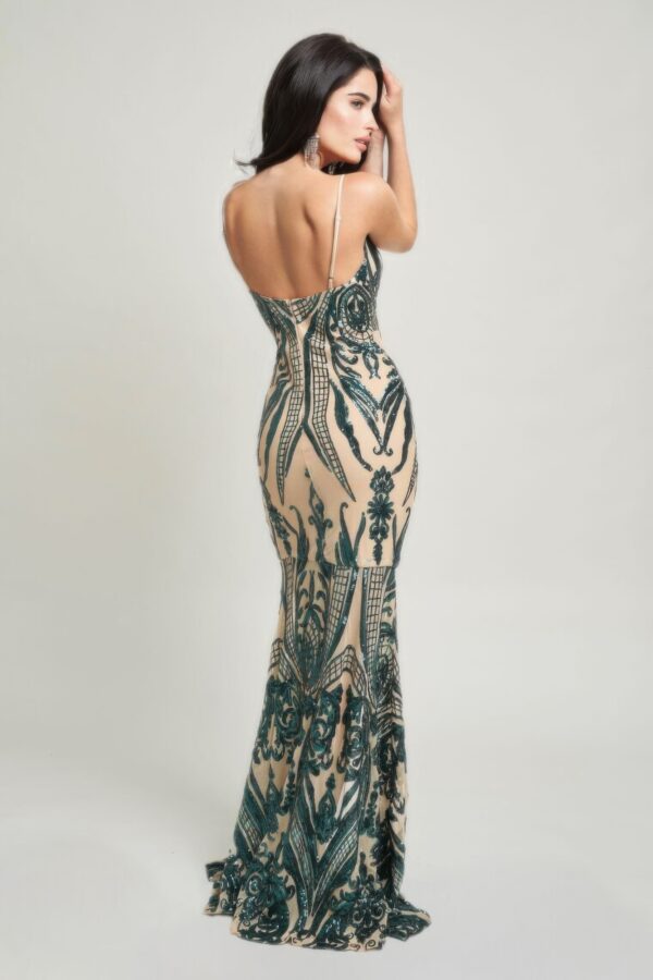 Art Deco Sequin Maxi Dress with Spaghetti Straps – Hunter