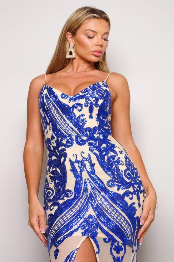 Spaghetti-Strap Art Deco Sequin Maxi Dress – Royal Blue