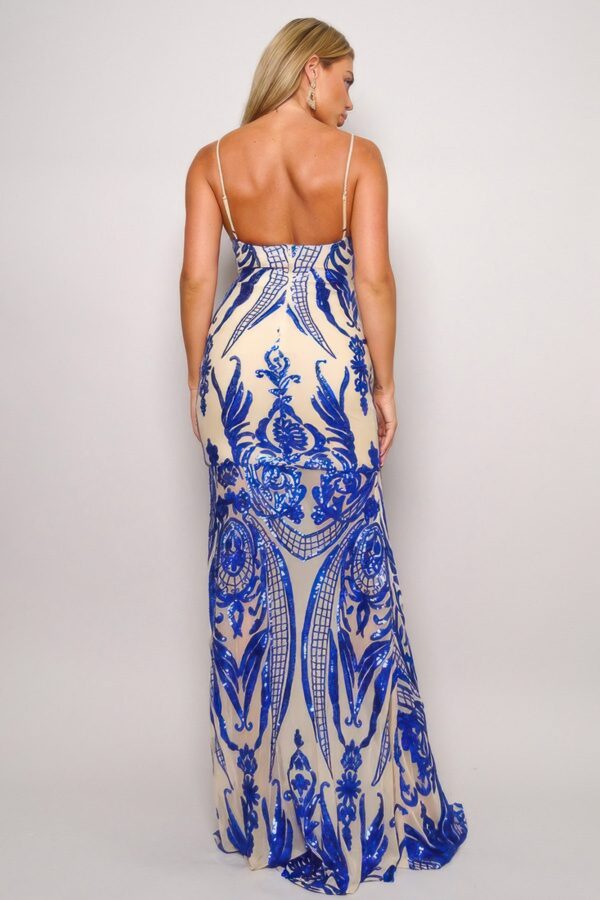 Spaghetti-Strap Art Deco Sequin Maxi Dress – Royal Blue