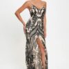 Art Deco Sequin Spaghetti-Strap Maxi Dress – Black