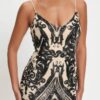 Art Deco Sequin Spaghetti-Strap Maxi Dress – Black