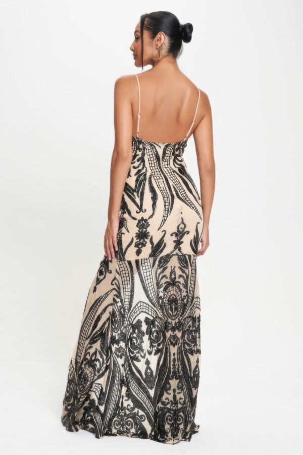 Art Deco Sequin Spaghetti-Strap Maxi Dress – Black