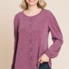 Long Sleeve Button-Down Detail Top in Burgundy