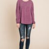 Long Sleeve Button-Down Detail Top in Burgundy