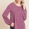 Long Sleeve Button-Down Detail Top in Burgundy