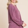 Long Sleeve Button-Down Detail Top in Burgundy
