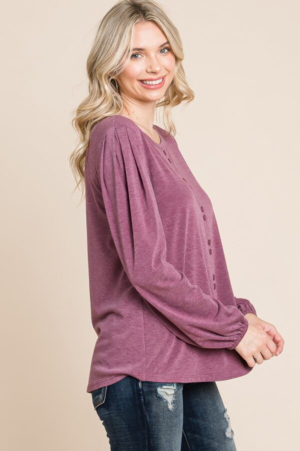 Long Sleeve Button-Down Detail Top in Burgundy
