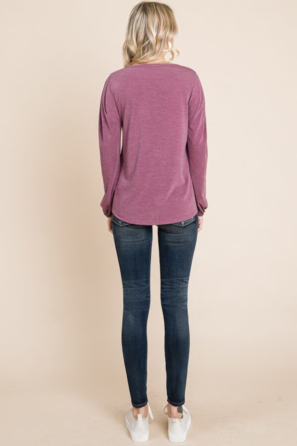 Long Sleeve Button-Down Detail Top in Burgundy