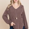 V-Neck Long Sleeve Top – Soft Brown (Made in U.S.A.)