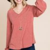 V-Neck Long Sleeve Top – Rust (Made in U.S.A.)