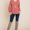 V-Neck Long Sleeve Top – Rust (Made in U.S.A.)