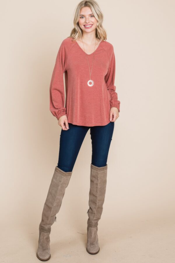 V-Neck Long Sleeve Top – Rust (Made in U.S.A.)