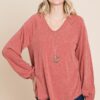 V-Neck Long Sleeve Top – Rust (Made in U.S.A.)
