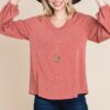 V-Neck Long Sleeve Top – Rust (Made in U.S.A.)