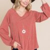 V-Neck Long Sleeve Top – Rust (Made in U.S.A.)