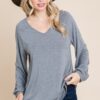 V-Neck Long Sleeve Top – Soft Grey (Made in USA)